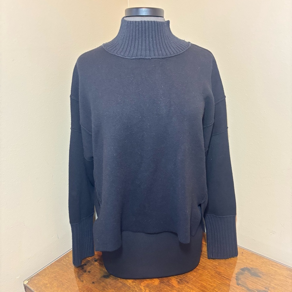 Maeve Anthropologie, Black Ribbed Funnel Neck Sweater, small